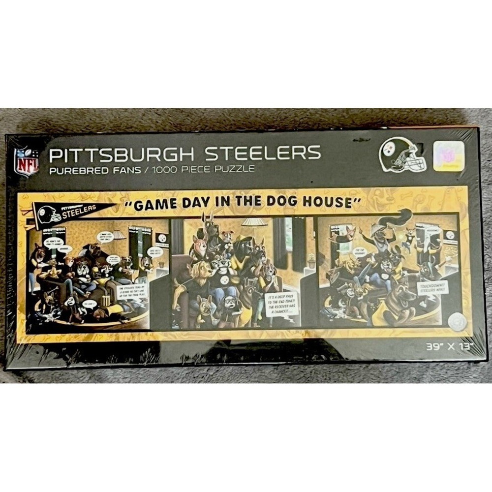 Pittsburgh Steelers Game Day in the Dog House 1000 Piece Panoramic Puzzle Sealed
